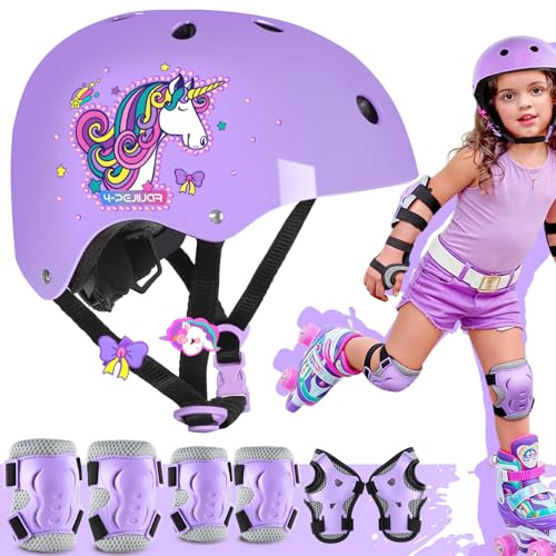 Unicorno Protezioni Set per Bambini Ginocchiere Bambini Protezioni Pattini Bambina 7 in 1 Protettivi Kit per Skateboard Scooter Monopattino Bicicletta Pattini in Linea