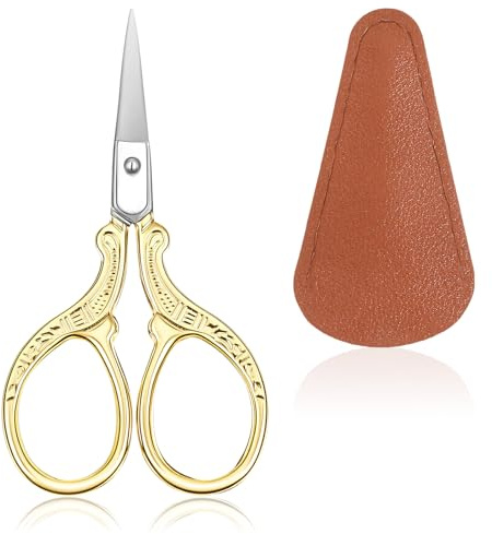 Ymapinc Juego de tijeras de ganchillo doradas vintage de 3.6 pulgadas, tijeras de bordado pequeñas con punta afilada, tijeras de tejer para álbumes de recortes, papel, costura