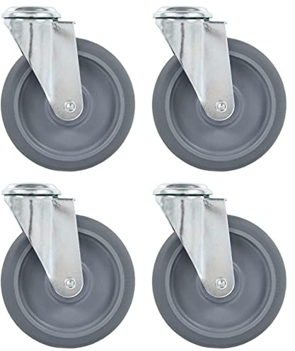 Augerlite styrhjul med bulthål av TPR termoplastiskt gummi och järn 125 mm diameter 4 stycken set för transportvagnar, verkstad, lager och industri med 80 kg lastkapacitet