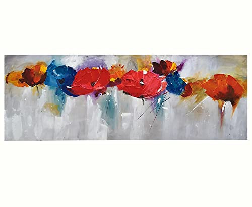 Quadro Moderno - Dipinto A Mano Su Tela Pittorica - Canvas Intelaiato - Misura 45x140 cm (Flowers)
