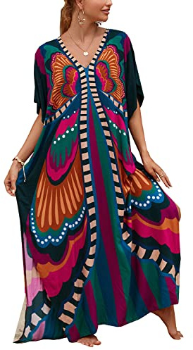 YouKD Vestido largo de verano estilo caftán bohemio para mujer, Mariposa F, Talla única