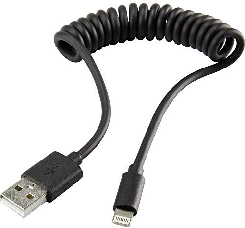 Renkforce USB Kabel USB 2.0 Stecker USB-A, Apple Lightning Stecker 0.95m Schwarz Spiralkabel RF-4087422