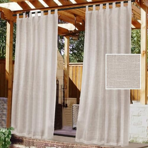 Gluhbirnen Pergola Curtains, 2 Panels Outdoor Sheer Curtains for Patio, Gazebo - Waterproof Linen, 132 * 213CM