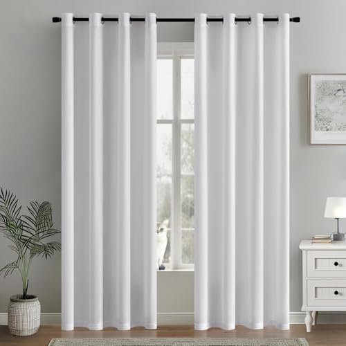 MIULEE Voile Gardinen mit ösen Vorhänge Halbtransparent Stores Vorhang Transparente ösenschal Wohnzimmer Schlaufenschal 2er Set 140x145cm Weiß