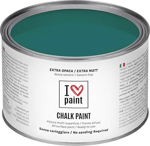 I LOVE CHALK PAINT color Azul Petróleo 375 ml - Pintura a la tiza para muebles, paredes y objetos sin lijado - Sin disolventes ni formaldehído - Pintura para decoración efecto tiza a base de agua