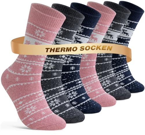 Niorasen Chaussette Chaude Femme, Thermiques Chaussette en Laine et Coton, Chaussette Hiver Femme, Épaisses Douces, Cadeau Saint Valentin Femme 35-38 39-42 6 Paires