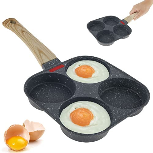 Non-Stick 4-Hole Pancake & Egg Frying Pan - Easy to Clean, Multi-Purpose for Breakfast, Crepes & More - Gas & Induction Compatible
