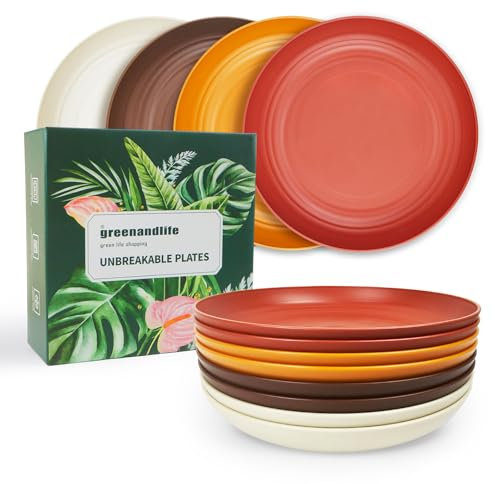 greenandlife 8er 25cm Teller Set, Unzerbrechliche Speiseteller, Mehrweg Kinderteller, Leicht Plastikteller, Camping Essteller, Mikrowellen& Spülmaschinenfest