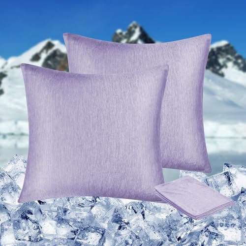 HOMFINE kühlender Kissenbezug 2er Set - 80x80 Kuhlmatte für Mensch,Cooling Pillows,Nachtschweiß,Superweiche seitenschläferkissen Kissenhülle, Kühlfaser Doppelseitiges,abkühlung Sommer, Lila