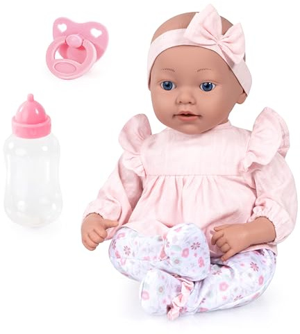 Bayer Design 93827AE Reborn Babypuppe, lebensecht, realistisch, Schnuller, Flasche, 38 cm, Weiß, Rosa