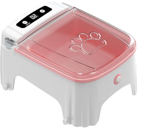Bsbkoj Mangeoire automatique pour chat, distributeur de nourriture humide et sèche, minuteur et capteur, électrique et anti-déversement, rose, matériau ABS, 23 x 17 x 11,5 cm