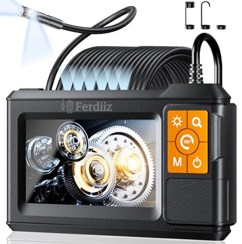 Ferdiiz Borescope Camera with Illuminator, 1080P HD Dual Lens Endoscope Inspection Camera, 4.3 IPS Screen Industrial Borescope, IP67 Pipe Endoscope, 8+1 LED, Plumbing Inspection Gadgets for Men-10M