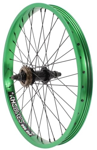 KHE Prism Roue arrière BMX 20 Vert anodisé, axe 14 mm, pignon roue libre 16T, largeur de jante 38 mm