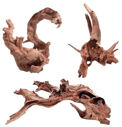 EFFIELER Natural Driftwood for Aquarium Decor – Real Wood Branches for Fish Tank, Reptile Habitat, Terrarium, Hermit Crab, Shrimp Tank,Safe for Aquatic Pets – Unique Size (7-11Inch, 3-Pack)