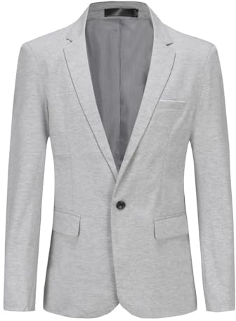 YFFUSHI Blazer da Uomo Slim Fit in Cotone Giacca Uomo Casual 1 Bottone Elegante per Matrimonio Ufficio Cerimonia, Grigio, M