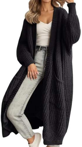 shownicer Gilet Femme Long Cardigan en Tricot Hiver Chic et Elegant Manteau Grande Taille Pull A Noir S
