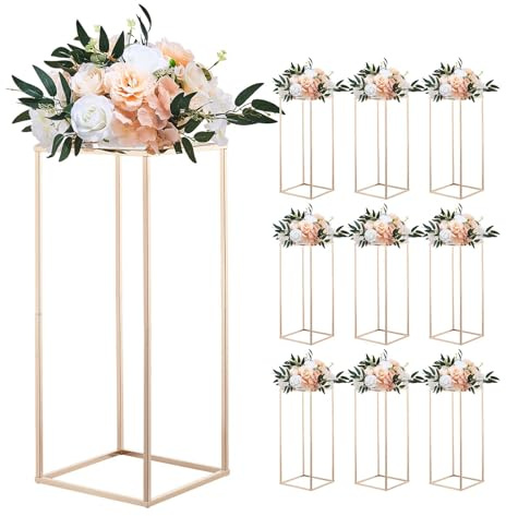 VEVOR Portafiori da Matrimonio 10 Pezzi da 60 cm, Portafiori a Colonna con Laminato Acrilico, Espositore Floreale Rettangolare Dorato per Matrimoni, Feste, Compleanni, Casa, Centrotavola Oro Francese