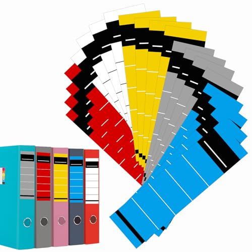 100 Stück Ordnerrücken Selbstklebend 19 X 5,4 CM, 5 Farben, Ordnerrücken Aufkleber, Ordner Etiketten Selbstklebend, für 8 CM Breite Ordner, Beschreibbar (Rot, Weiß, Gelb, Grau, Blau)