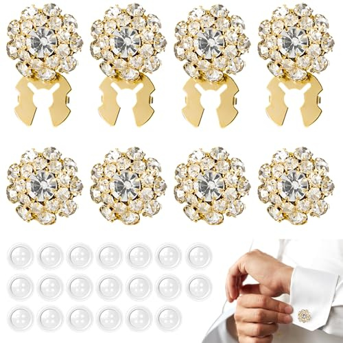 4 botones de diamantes de imitación y 4 botones de abrigo, fundas de costura decorativas para blusas de mujer, brillantes y exquisitos, ideales para manualidades de bricolaje