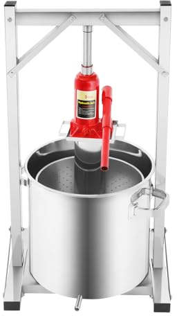Fermoirper Presse-fruits 22 l avec support et cric, panier en acier inoxydable, presse-fruits et baies, presse-fruits hydraulique en acier inoxydable 3T pour légumes, vin, fromage, purée, vanille, etc
