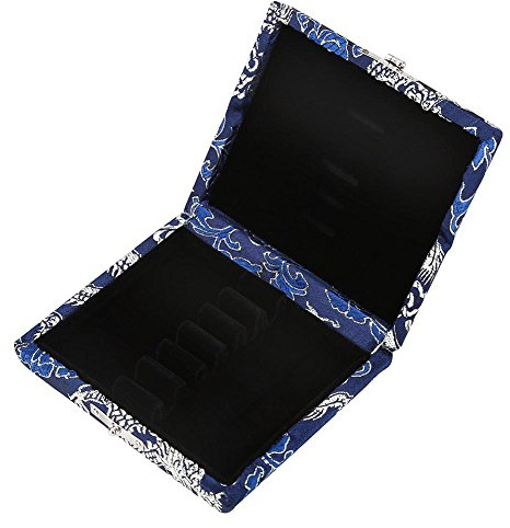 Oboe Reeds Case, Wooden & Silk Cloth Cover Storage Box for 6pcs Oboe Reeds Instrument Part Musical Instrument Accessory(Blue)