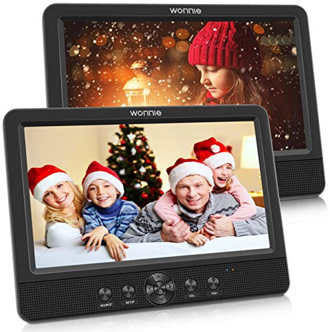 WONNIE Lecteur DVD Portable Voiture 2 Ecrans Enfants Vidéo avec Appuie-tête de 10,5 Pouces Compatible USB SD MMC 5 Heures pour Un Long Voyage(Deux Lecteur DVD)