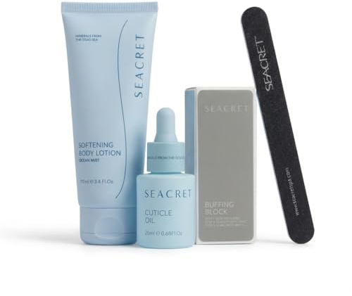 SEACRET Nail Care Collection – Dead Sea Mineral Manicure Kit with Nail File, 3-Way Buffer, Cuticle Oil, Body Lotion for DIY Home Manicure & Pedicure, Buffer Nail File, Nail Buffer, Nail Care Kit
