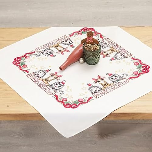 KAMACA Kit de broderie complet au point de tige en coton pré-dessiné avec modèle de broderie à broder - Pour adultes (Christmas Friends MD 80 x 80 cm)