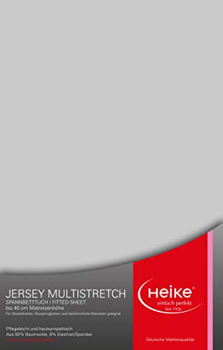 Heike das hochelastische Spannbettlaken Multistretch 92%Mako-Baumwolle 8%Elastan Deutsche Markenqualität 240gr/m2 bis 40cm Höhe für Wasserbetten Boxspringbetten und herkömmliche Matratzen (Silbergrau)