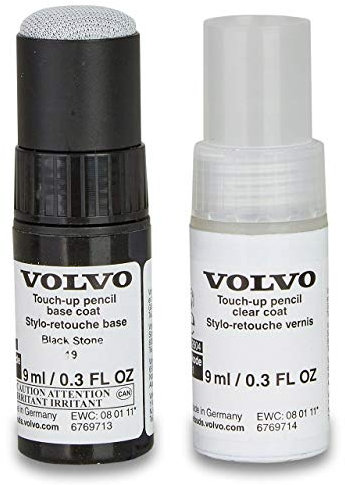 Volvo Original 019 Black Stone Lackstift Set - 9ml Basislack, 9ml Klarlack - Lackreparatur Set Ausbesserungslack schwarz 31266405