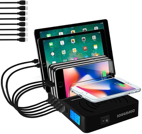 Estación de Carga rápida PD20W QC3.0 Puertos USB múltiples, estación de Carga inalámbrica QI 9 en 1 para múltiples Dispositivos con Pantalla LCD Compatible para iPhone, iPad, Samsung Huawei