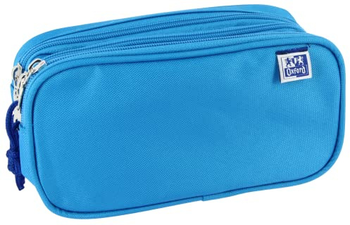 Oxford, Estuche Escolar 3 Compartimentos, Goma Elástica, 3 Cremalleras, Color Azul Turquesa