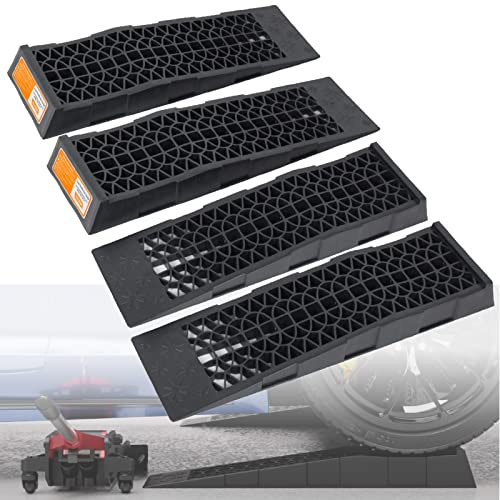 OULEME Low Profile Car Service Ramp with Anti-Slip Pads, 2-1/2 Lifting Height, 4 Pack, Portable for Lift Lowered Low Down Rise Clearance Racing Sports Car Vehicle Maintenance