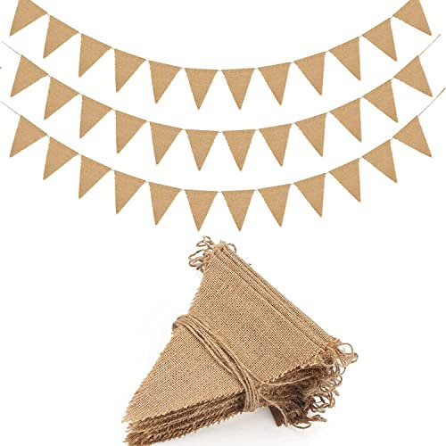 G2PLUS Rustikale Hessian Wimpelketten, 20m Jute Wimpel Girlanden, 60pcs Garten Wimpelgirlande für Rustikale Hochzeit, Geburtstagsfeier, Garten Dekoration
