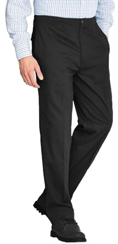 Mens Smart Rugby Trousers Fully Elasticated Stretch Waist Band Draw Cord Comfortable Fit Wrinkle Resistant Lightweight Workwear Bottoms Straight Leg Casual Formal Work Flat Front Pants (Black,44/29)
