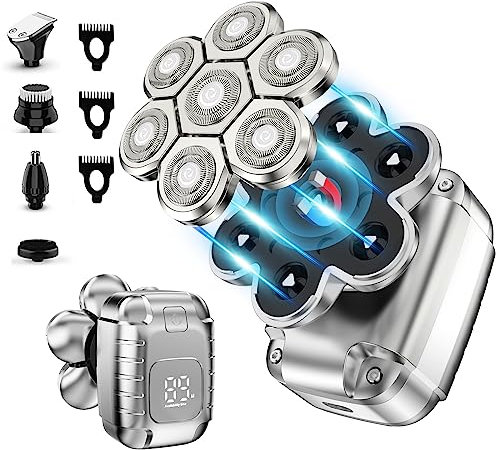 Electriques Hommes Tondeuse Cheveux: Rasoir Tete Chauve Étanche Rechargeable MagnéTique Sans Fil Portable TêTe Amovible Sec et Humide Rotatif Rasoirs