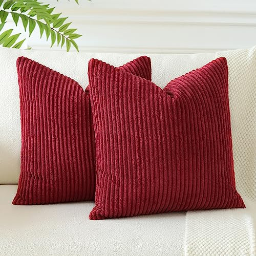 JOTOM 2er Set Cord Kissenbezüge Kissenhülle Dekorative Zierkissen Sofakissen Couchkissen Dekokissen Kissenbezug Deko Kissenhülle für Sofa Wohnzimmer 40x40cm Weinrot