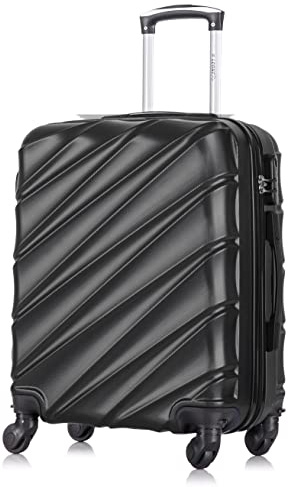 R.Leone Valigia EasyJet 56x45x25 cm Trolley Bagaglio a mano in ABS 4 Ruote 2130 (S 56x45x25cm, Nero)