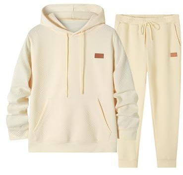 JMIERR Mens Tracksuits 2 Piece Sweatpants Set Airport Outfits Long Sleeve Hoodie Sweatshirt & Joggers Sweatpants, Fall Tracksuit Sweatsuits Matching Lounge Sets, X-Large, Beige