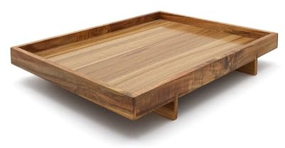 Bredemeijer großes braunes Holz-Tablett 40 x 30 cm mit Standfüßen - Serviertablett aus edlem Akazien-Holz - für Snacks oder Getränke