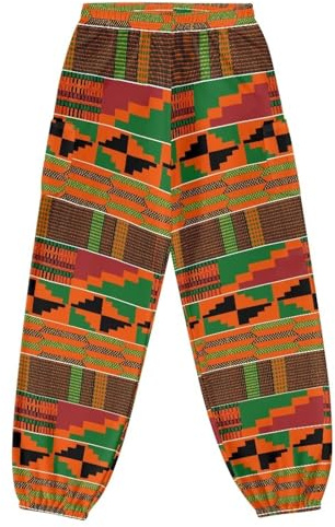 Amzbeauty African Mud Cloth Print Loose Harem Pants Women High Waist with Pockets Ladies Womens Hippie Yoga Pants