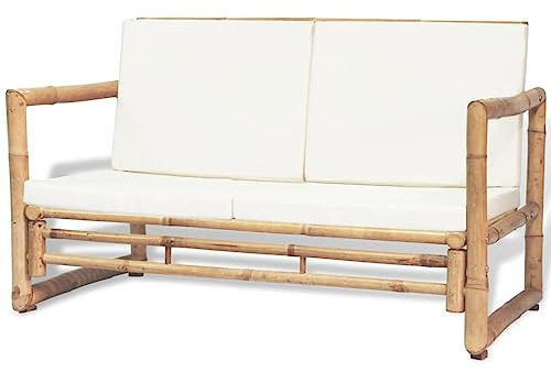 Gecheer Divano da giardino a 2 posti con cuscini in bambù, set di mobili da giardino, divano da giardino comfort seduto salotto da giardino esterno per balcone terrazza patio