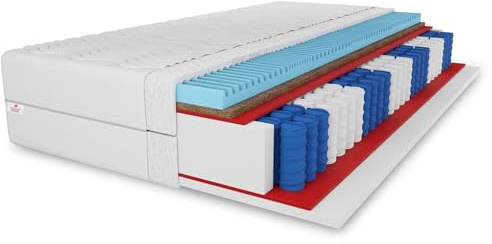 7 ZONEN Kokos-Taschenfederkernmatratze Premium 80x200x27 cm, Matratze Härtegrad H3/H4, Farbe: Weiß, inkl. Bezug