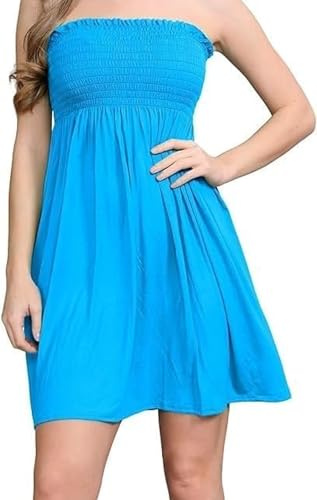 BOOM Prime Womens Strapless Bandeau Dress, Sheering Top Stretch Tube Dress for Summer Party Sizes 8-22
