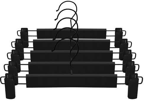 AZKEEGREY 30 Stück Hosenbügel Klemmbügel mit 360 ° Schwenkhaken, Schwarz Kleiderbügel Platzsparende für Röcke Hosen mit Klammern Plastik, Rockbügel Hosenspanner Verstellbare Clips 30cm