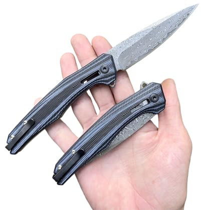 Obespina Couteau Pliant Poche Damas Luxe Acier 67 Couches VG10 Damascus lame Tranchante Manche g10 Collection Cadeau Homme Chasse edc camping linerlock forge artisanat extérieur découpe