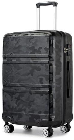 Kono Suitcase Lightweight ABS+PC Hard Shell Hand Luggage Trolley Travel Cabin Carry-on with TSA Combination Lock and 4 Wheels (20, Black/Camouflage)