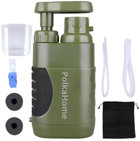 PolkaHome Filtro acqua di sopravvivenza - Filtro acqua per esterni - Depuratore dell'acqua per esterni - Kit di sopravvivenza, filtro acqua