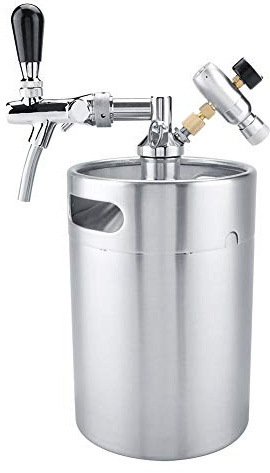 Juego de mini dispensador de cerveza portátil de 5 litros con grifo de acero inoxidable para elaboración casera de cerveza artesanal, sistema presurizado para bar de fiesta, plateado, 26,5 x 17 cm