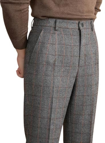 Pantalon classique pour homme Solovedress, pantalon de costume business, coupe droite, à carreaux, pour les occasions formelles, gris, 38W / 30L